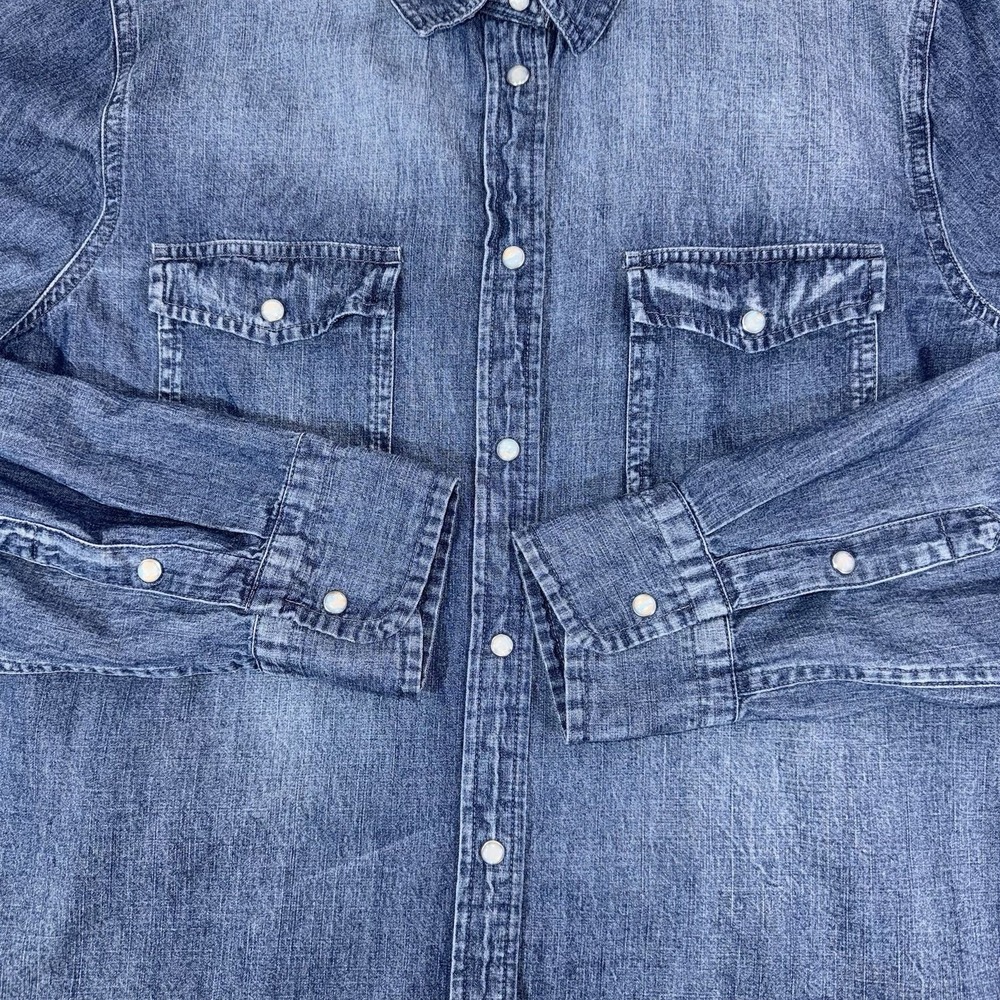 J Crew Slim-Fit Chambray Shirt Womans Sz 14 Western Pearl Snap Cotton Rodeo Boho - Picture 13 of 13